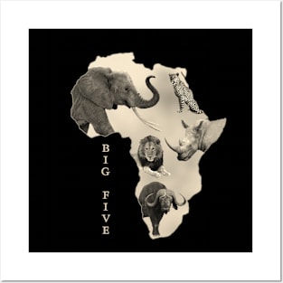 Africa and BIG FIVE - Elephant, Lion, Leopard, Rhino, Buffalo Posters and Art